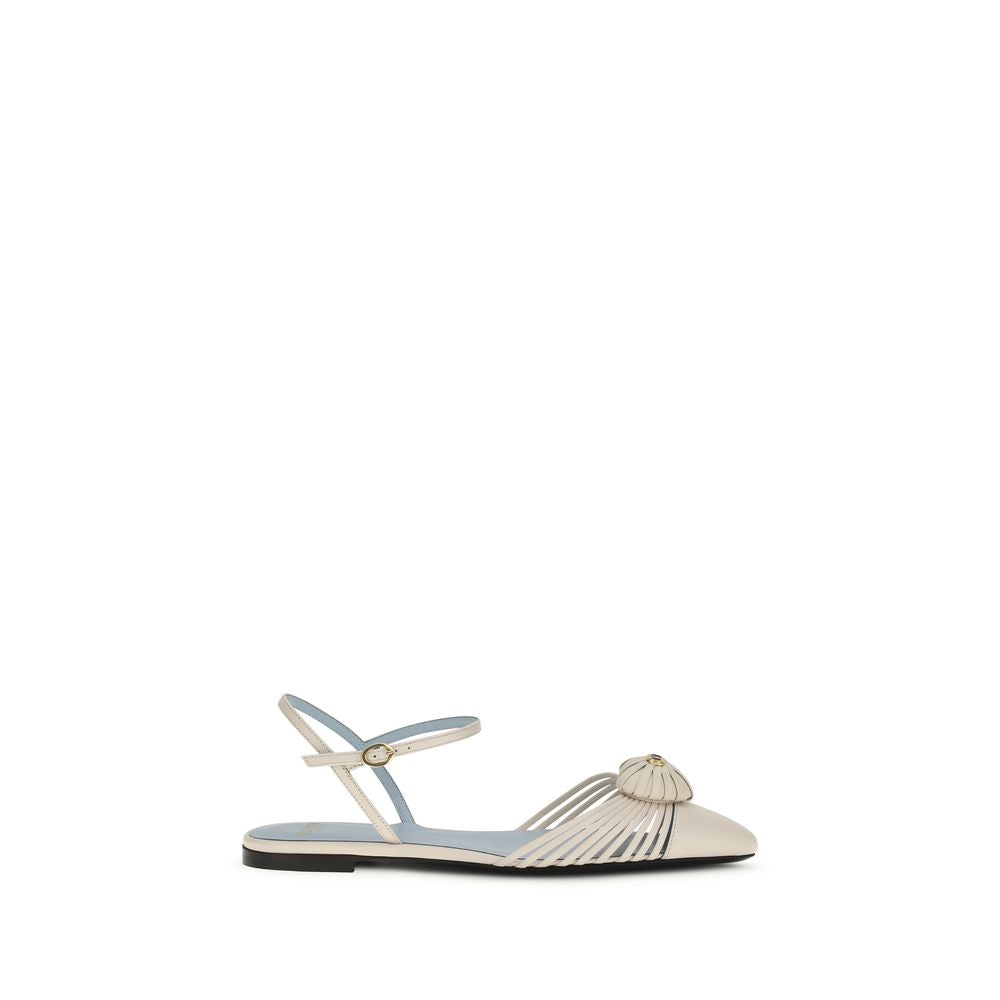 Valentino Garavani Beige Calf Leather Bos Taurus Ballet Flats